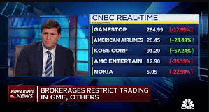 Robinhood says due to “recent volatility” it is restricting trading in some stocks, including GameStop, AMC, BlackBerry, and Nokia, to “position closing only”(Maggie Fitzgerald / CNBC)